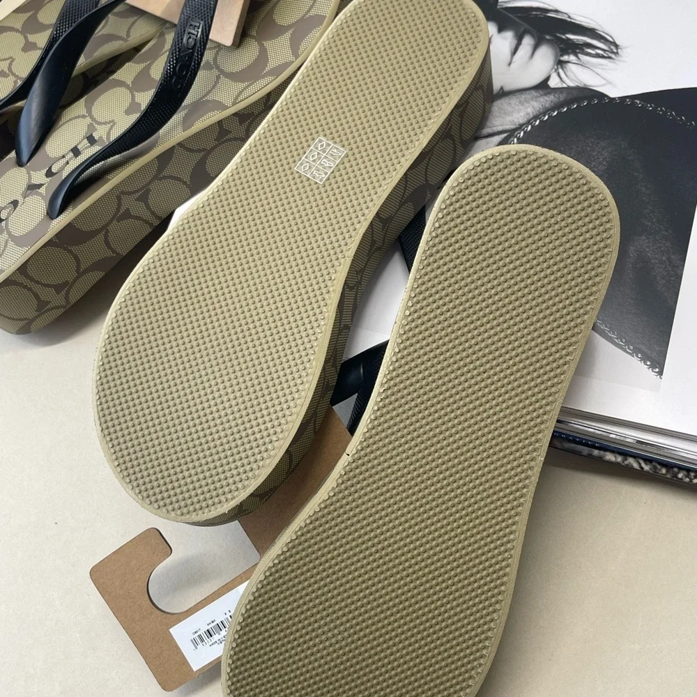 (new+tag) Coach signature monogram sandals wedges brown size 9 - Picture 9 of 13